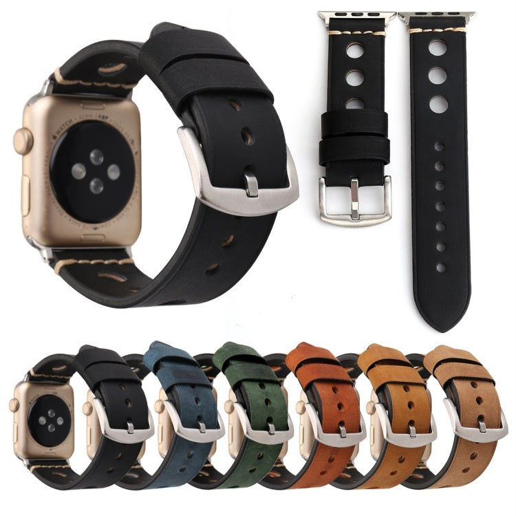 สำหรับ Apple Watch Series 7 45 มม./6 & SE & 5 & 4 44 มม./42 มม. 3 & 2 & 1 Retro Hole นาฬิกาข้อมือหนังแท้, For 42mm