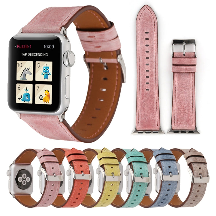 สำหรับ Apple Watch Series 8 & 7 41 มม. / SE 2 & 6 & SE & 5 & 4 40 มม. / 3 & 2 & 1 38 มม. สายนาฬิกาหนังแท้สไตล์สด, 38mm