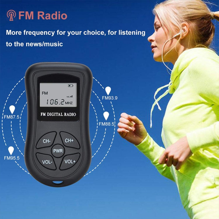 HRD-107 DSP ดิจิตอลจอแสดงผลวิทยุ FM สเตอริโอแบบพกพาพร้อมชุดหูฟัง