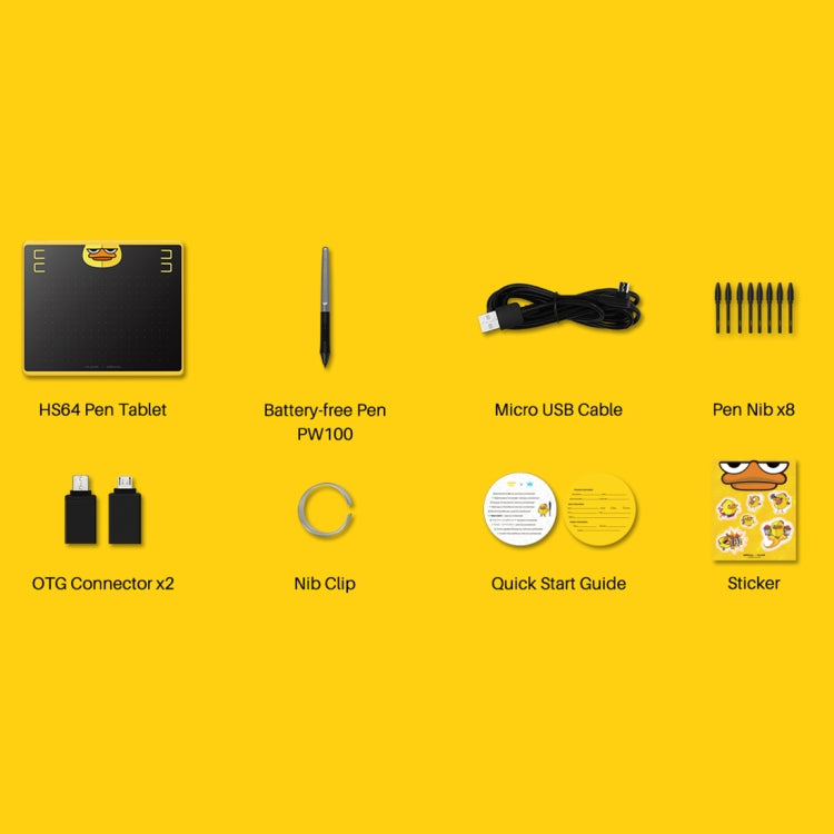 HUION HS64 Chips Special Edition 5080 LPI แท็บเล็ตการวาดภาพศิลปะพร้อมปากกาไร้แบตเตอรี่เพื่อความสนุกสนาน, HS64