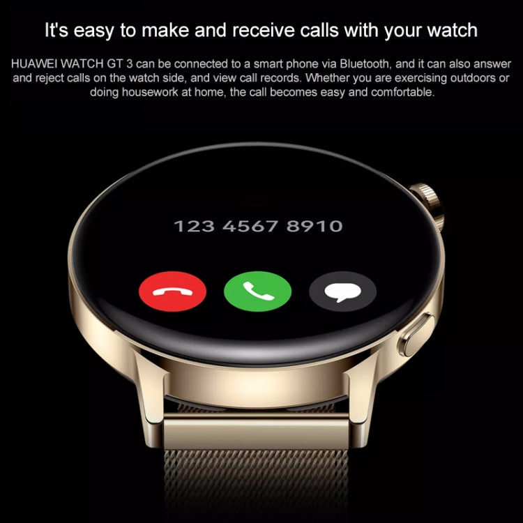 HUAWEI WATCH GT 3 สมาร์ทวอทช์ สายรัดข้อมือยาง 46 มม. หน้าจอ AMOLED ขนาด 1.43 นิ้ว รองรับการตรวจวัดอัตราการเต้นของหัวใจ / GPS / อายุการใช้งานแบตเตอรี่ 14 วัน / NFC, GT 3 46mm Black