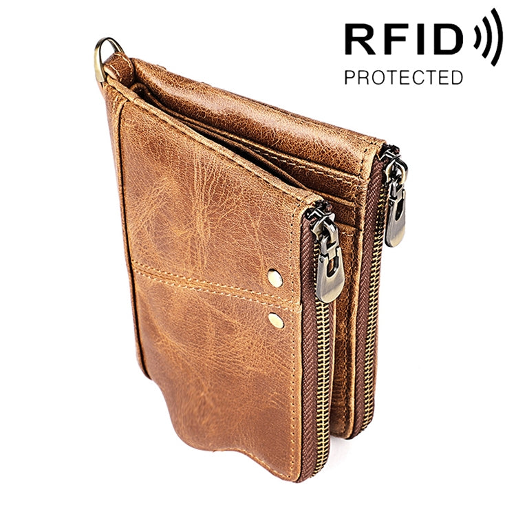 3533 ยาว Crazy Horse Texture หนัง Cowhide พับ Anti-Magnetic RFID กระเป๋าสตางค์กระเป๋าคลัทช์สำหรับชายพร้อมช่องใส่การ์ด, 3533 Black, 3533 Coffee, 3533 Blue, 3533 Red, 3533 Yellowish-brown