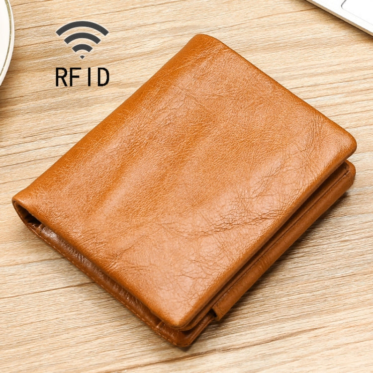 TP-191 Oil Wax Leather กระเป๋าสตางค์สามพับ RFID อเนกประสงค์