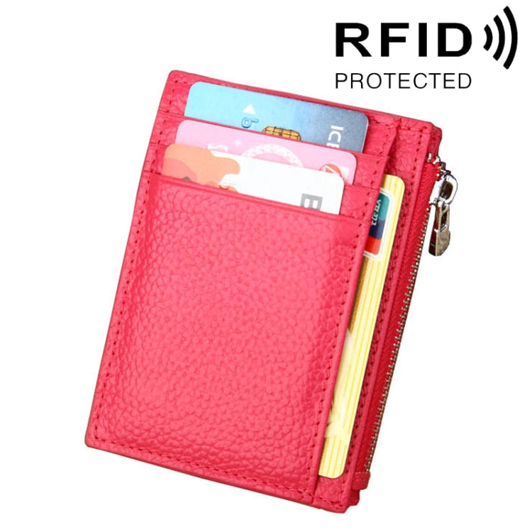 หนัง Cowhide สีทึบซิปผู้ถือบัตรกระเป๋าสตางค์ RFID การปิดกั้นกระเป๋าเงินเหรียญบัตรกระเป๋าป้องกันกรณี, ขนาด: 11 * 8 * 1.5 ซม.