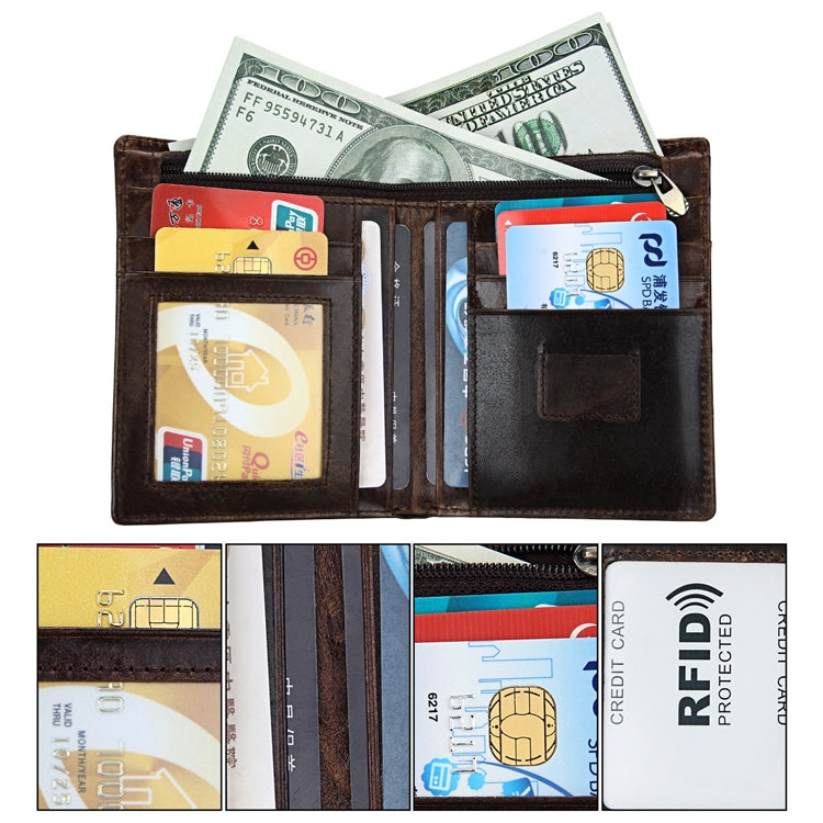 8232 Antimagnetic RFID Men Oil Wax Leather Wallet พร้อมที่ใส่การ์ดแบบถอดออกได้, 8232