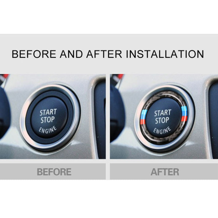 คาร์บอนไฟเบอร์รถยนต์นุ่มแผงเครื่องยนต์ Start Key PUSH ปุ่มแหวนตกแต่งสติกเกอร์สำหรับ BMW E90 / E92 / E93 2005-2012, Soft Ring Trim Decorative Sticker