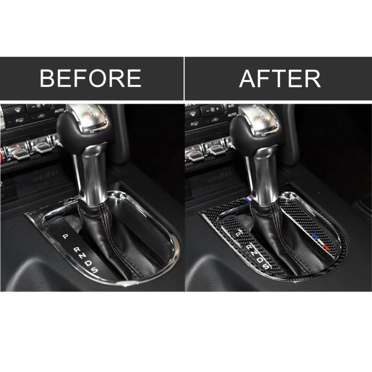 3 PCS รถ USA สีคาร์บอนไฟเบอร์ชุดคันเกียร์แผงกรอบสติกเกอร์ตกแต่งสำหรับ Ford Mustang 2015-2017, ไดรฟ์ซ้าย, Gearshift Panel Frame