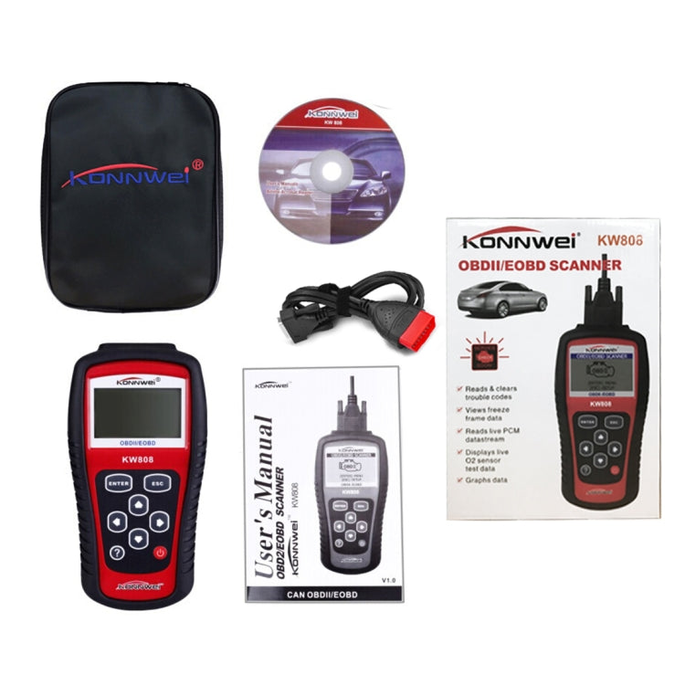 KONNWEI KW808 EOBD/OBDII รถ Auto Diagnostic Scan เครื่องมือเครื่องอ่านรหัสเครื่องสแกนเนอร์ Auto Scan อะแดปเตอร์เครื่องมือสแกน (สามารถตรวจจับ 12 V รถเบนซิน), KW808
