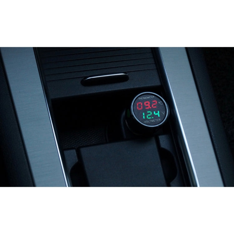 2 in 1 Universal Car เครื่องวัดแรงดันไฟฟ้าแบบดิจิตอลเครื่องวัดอุณหภูมิ (การจัดส่งสีแบบสุ่ม), Without USB Charger