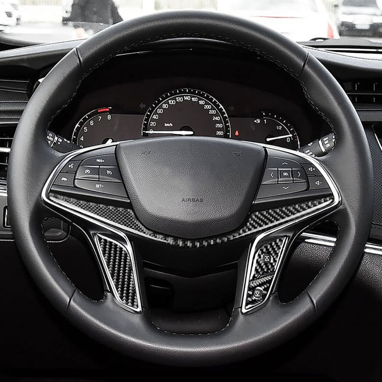4 ใน 1 รถคาร์บอนไฟเบอร์พวงมาลัยปุ่มสติกเกอร์ตกแต่งสำหรับ Cadillac xt5 2016-2017, ซ้ายและขวา Universal, For Cadillac xt5 2016-2017