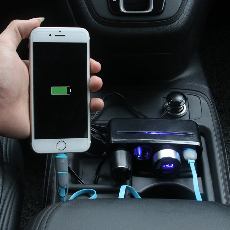 SHUNWEI SD-1938 120W 3A รถ 3 in 1 Dual USB Charger ไฟแช็กพร้อมแสงบรรยากาศ, SD-1938 (Black)