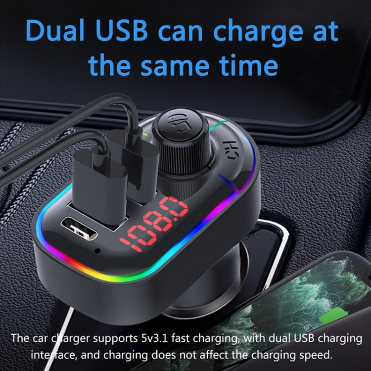 C12 มัลติฟังก์ชั่นรถ Dual USB Charger เครื่องส่งสัญญาณ FM Bluetooth พร้อมแสงบรรยากาศ, C12