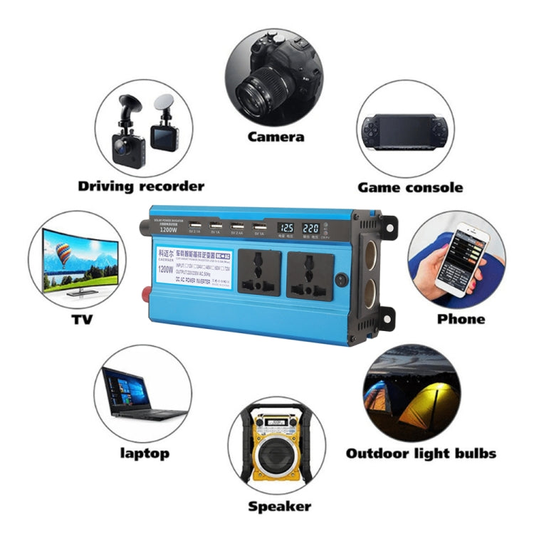 Carmaer 12V to 220V 1200W คู่ไฟแช็กรถคู่ดิจิตอลจอแสดงผลอินเวอร์เตอร์ในครัวเรือน Power Converter, 12V to 220V 1200W