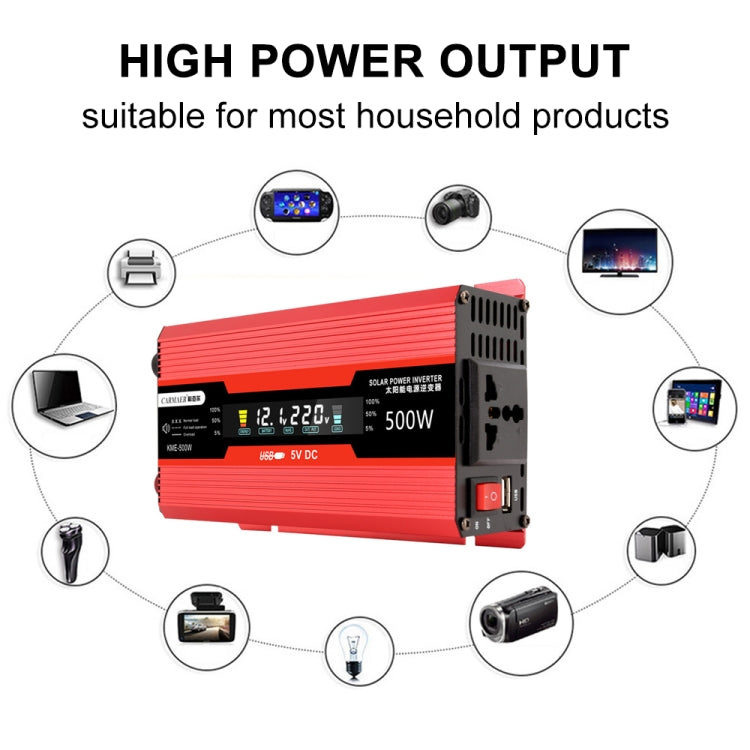 Carmaer US Plug 12V to 110V 500W รถ จอแสดงผล LCD อินเวอร์เตอร์ในครัวเรือน Power Converter, US Plug 12V to 110V 500W