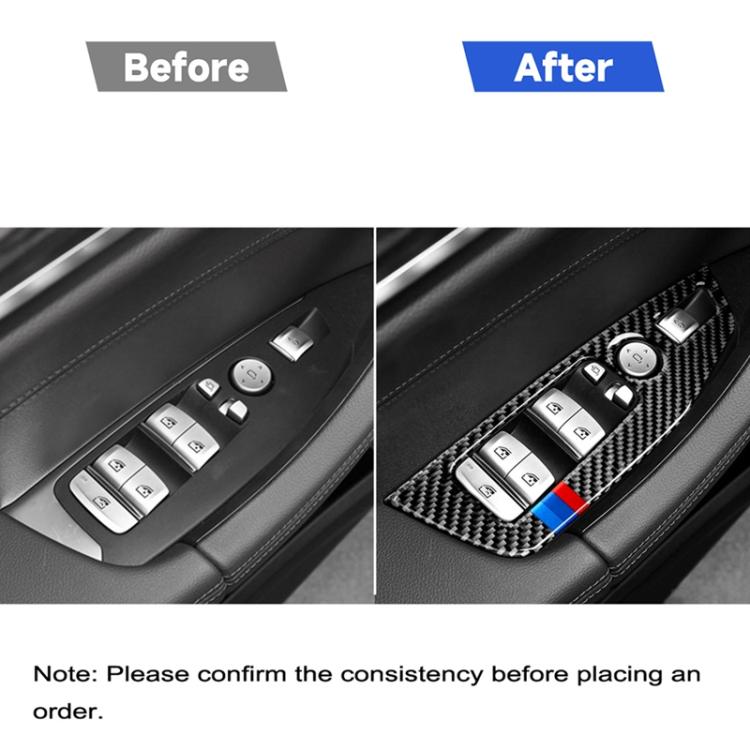 รถคาร์บอนไฟเบอร์กระจกหน้าต่างแผงควบคุม 3 สีสติกเกอร์ตกแต่งสำหรับ BMW G01 X3 2018-2020 / G02 X4 2019-2020,ไดรฟ์ซ้าย, Window Glass Control Panel 3-color