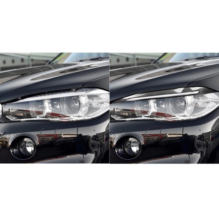 2 ชิ้น / เซ็ตคาร์บอนไฟเบอร์โคมไฟรถยนต์คิ้วตกแต่งสติ๊กเกอร์สำหรับ BMW X5 / F15 2014-2018, วางกาวรุ่น, For BMW X5 / F15 2014-2018