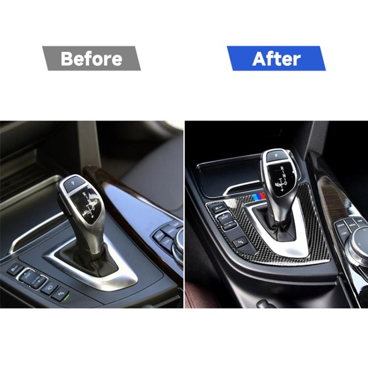 สามสีคาร์บอนไฟเบอร์รถเกียร์แผงสติกเกอร์ตกแต่งสำหรับ BMW (F30) 2013-2017 / (F34) 2013-2017, Sutible สำหรับซ้ายขับรถ, Gear Panel(Three Color)