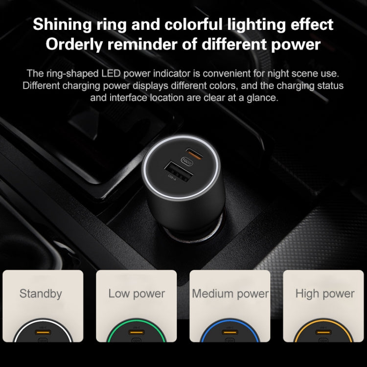 ต้นฉบับ Xiaomi CC07ZM 100W พอร์ตคู่ USB + USB-C / Type-C ที่ชาร์จแบตในรถรุ่นชาร์จเร็ว 1A1C, 100W