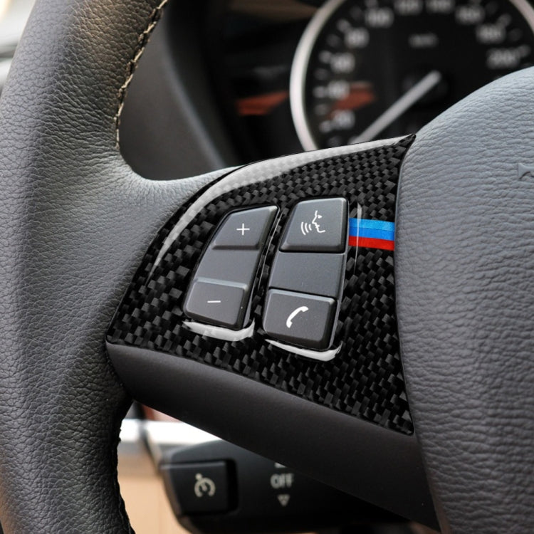 2 ใน 1 รถคาร์บอนไฟเบอร์ Tricolor พวงมาลัยปุ่มสติกเกอร์ตกแต่งสำหรับ BMW E70 X5 2008-2013, ซ้ายและขวาไดรฟ์ Universal, Steering Wheel Buttons(Tricolor)