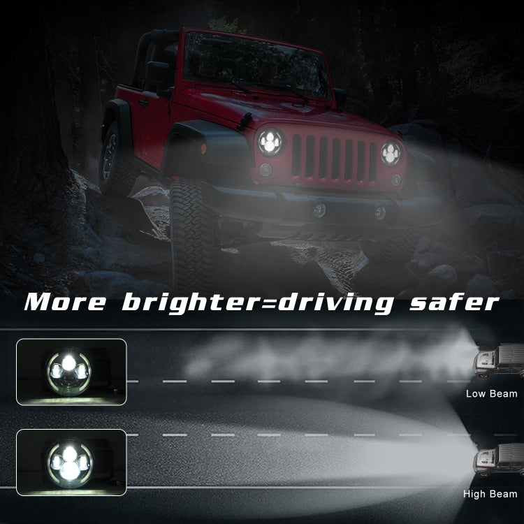 7 นิ้ว H4 / H13 DC 9V-30V 3000LM 3000K-6000K 25W รถทรงกลม LED ไฟหน้าสำหรับ Jeep Wrangler พร้อม Angel Eye, For Jeep Wrangler