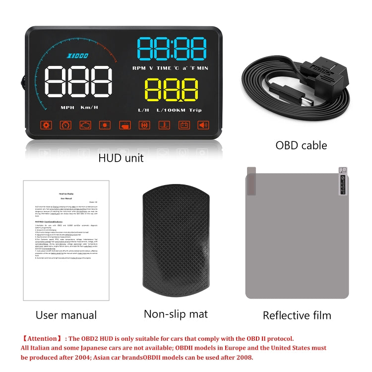 A9 5.5 นิ้ว Universal Car OBD2 HUD ติดตั้ง Head Up Display, A9(Blue)