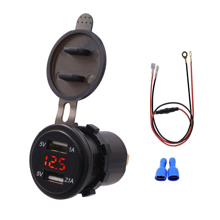 Universal Car Dual Port USB Charger Power Outlet Adapter 3.1A 5V IP66 พร้อม LED Digital Voltmeter + 60 ซม., 3.1A Voltmeter + 60cm Cable(Blue Light), 3.1A Voltmeter + 60cm Cable(Green Light), 3.1A Voltmeter + 60cm Cable(Red Light)