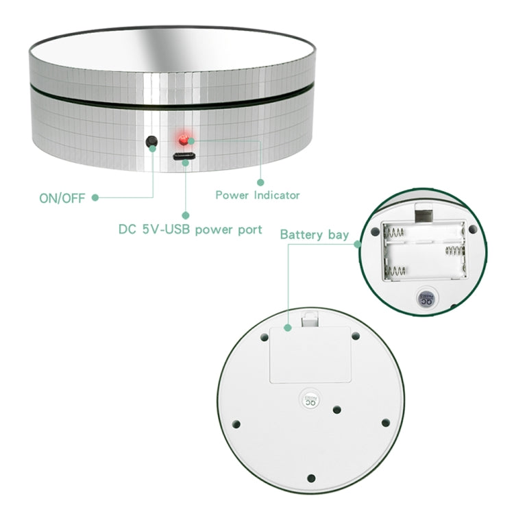 12ซม.360องศาหมุนกระจกหมุนไฟฟ้าขาตั้งจอแสดงผลอุปกรณ์ถ่ายภาพวิดีโอTurntable,โหลด: 3กก, 12cm Mirror Black, 12cm Mirror White
