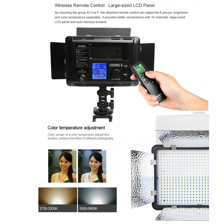 Godox LED308C II 308LEDs หรี่แสงได้การถ่ายภาพ 860LUX Professional Vlogging Video & Photo Studio Light สำหรับ Canon/Nikon กล้อง DSLR