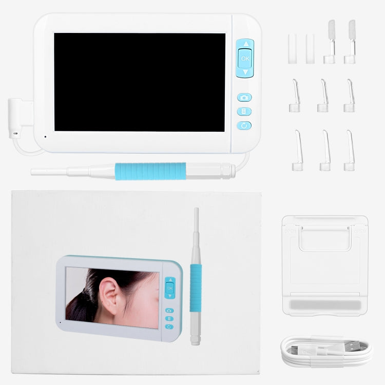 C01 จอแสดงผลขนาด 4.3 นิ้ว HD1080P กล้องส่องกล้อง Earspoon แบบมองเห็นพร้อมไฟ LED 6 ดวงเส้นผ่านศูนย์กลาง: 5.5 มม., C01 5.5mm