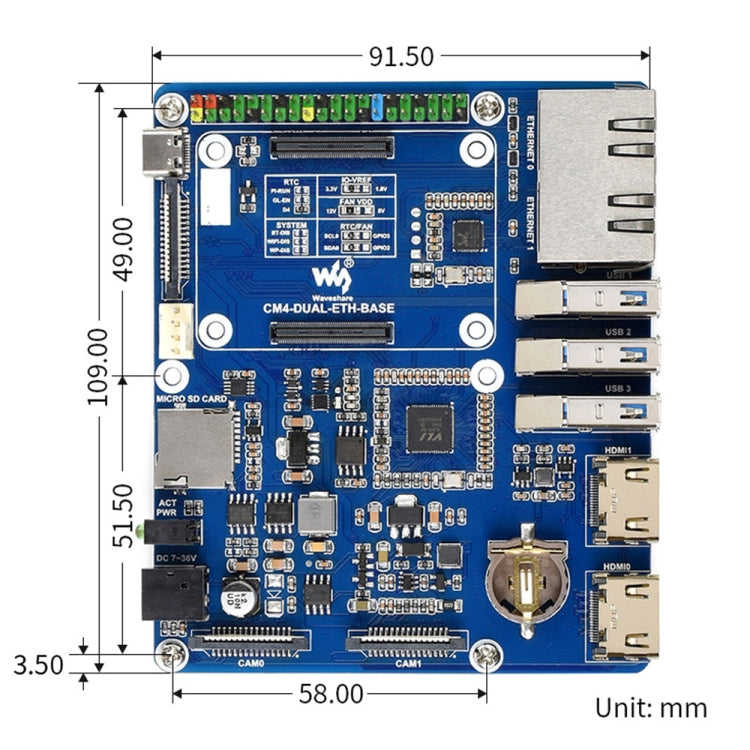 Waveshare Compute Module บอร์ดฐาน Dual Gigabit Ethernet สำหรับ Raspberry Pi CM4, For Raspberry Pi CM4