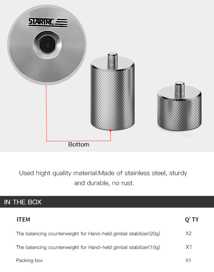 STARTRC การปรับสมดุลน้ำหนักป้องกันการสั่นไหว 50 กรัมถ่วงสำหรับ DJI OM4 / OSMO มือถือ 3 G Imbal S Tabilizer