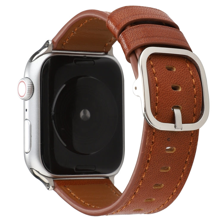 สายหนังแท้หัวเข็มขัดสไตล์โมเดิร์น, For Apple Watch Series 7 41mm / 6 & SE & 5 & 4 40mm / 3 & 2 & 1 38mm, For Apple Watch Series 7 45mm / 6 & SE & 5 & 4 44mm / 3 & 2 & 1 42mm