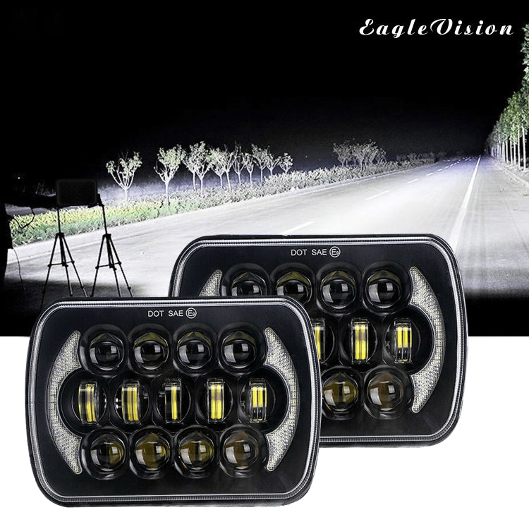7 นิ้ว (5X7)/(7X6) H4 DC 9V-30V 30000LM 300W 8LEDs รถรูปทรงสี่เหลี่ยม LED ไฟหน้าสำหรับ Jeep Wrangler, 8LEDs