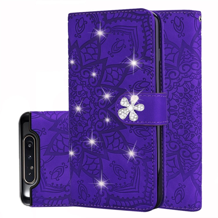 Calf Pattern Diamond Mandala Double Design ซองหนังนูนพร้อม Wallet & Holder & Card Slots, For Galaxy A80 / A90