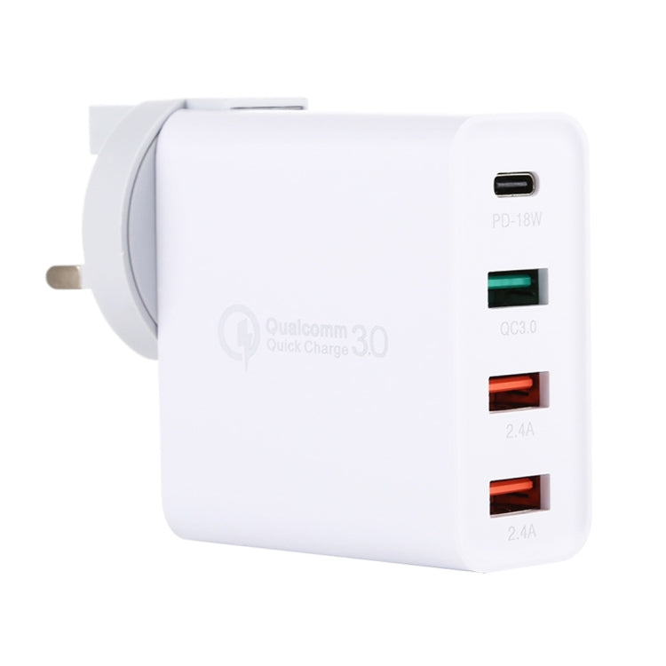 A3 PD 18W USB-C / Type-C + QC3.0 USB + Dual USB Interface ที่ชาร์จแบบพกพา, US Plug, EU Plug, UK Plug