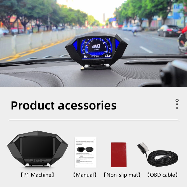 P1 3.5 นิ้วรถ OBD2 GPS HUD Head Up ระบบสมาร์ทดิจิตอล Speedometer Meter จอแสดงผล, P1