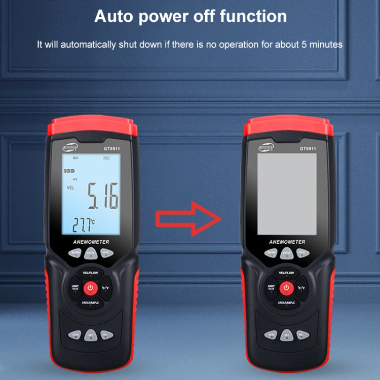 BENETECH GT8911 เครื่องวัดความเร็วลมแบบ Hot Wire แบบดิจิตอล LCD มือถือ, GT8911 Hot Wire Anemometer