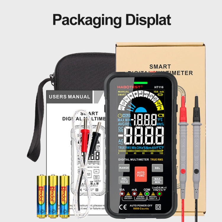 HABOTEST HT116 มัลติมิเตอร์แบบดิจิตอลอัตโนมัติอัจฉริยะหน้าจอขนาดใหญ่, HT116