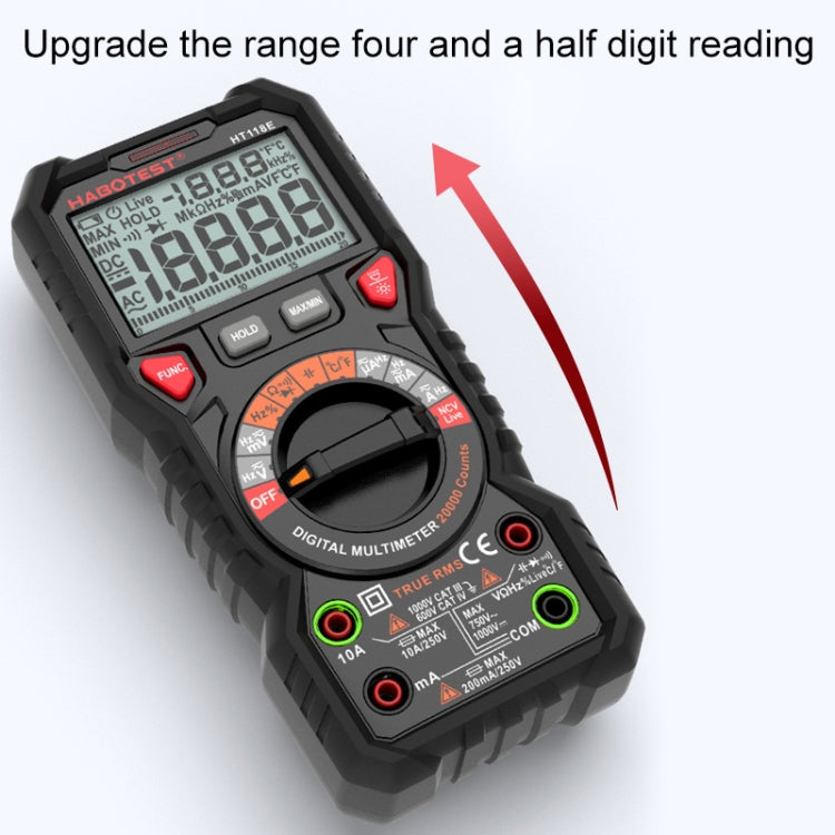 HABOTEST HT118E มัลติมิเตอร์แบบดิจิตอลป้องกันอัคคีภัยแบบมือถือความแม่นยำสูง, HT118E