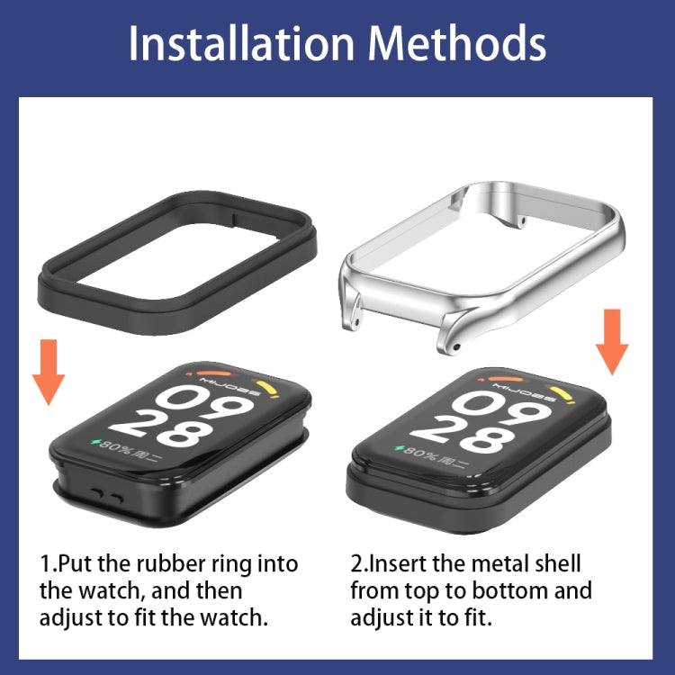 สายนาฬิกาซิลิโคน Mijobs Metal Shell, For Xiaomi Smart Band 8 Active / Redmi Band 2