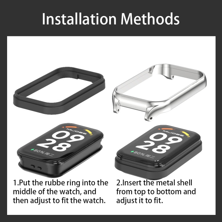 Mijobs Metal Shell + สายนาฬิกาสแตนเลสสามเม็ด, For Xiaomi Smart Band 8 Active / Redmi Band 2