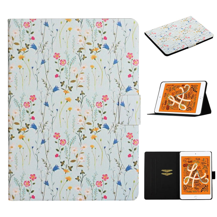 ซองหนังพลิกแนวนอนลายดอกไม้พร้อมช่องเสียบการ์ดและตัวยึด, For iPad Mini 2019, For iPad Mini 4 & 3 & 2 & 1