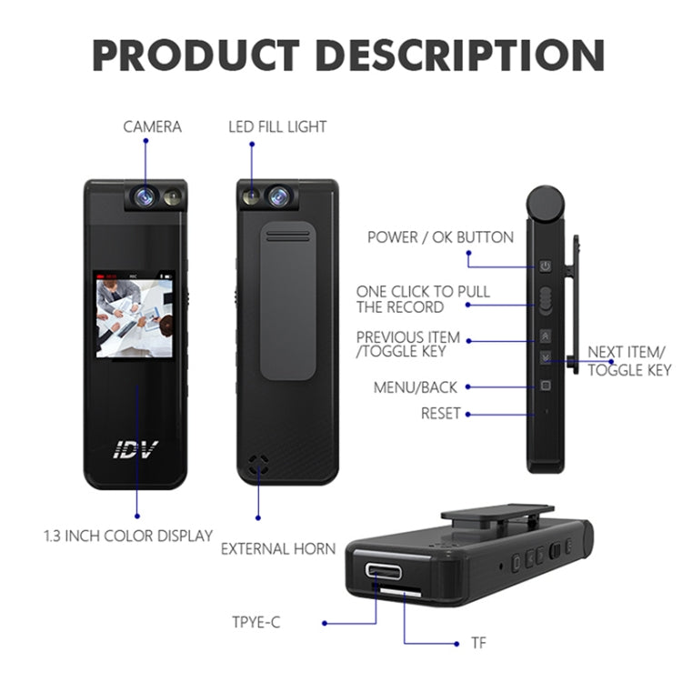 iDV L13 1080P เครื่องบันทึกวิดีโอเสียง HD ขนาดเล็กแบบพกพา, L13