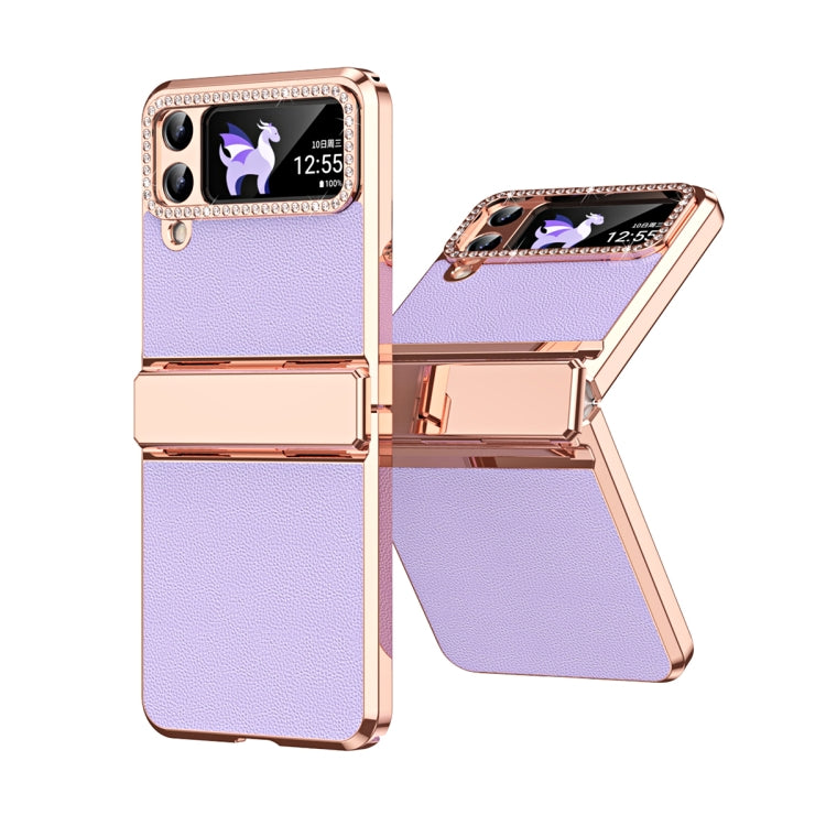เคสโทรศัพท์พับหนังธรรมดาชุบพร้อมบานพับ, For Samsung Galaxy Z Flip4 5G, For Samsung Galaxy Z Flip3 5G