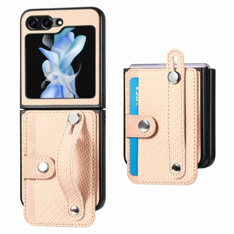 คาร์บอนไฟเบอร์สายรัดข้อมือกระเป๋าสตางค์กลับเคสโทรศัพท์, For Samsung Galaxy Z Flip5