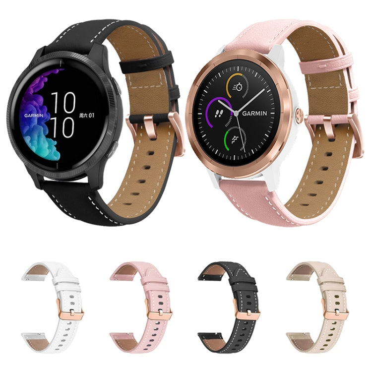 สายนาฬิกาหนังแท้หัวเข็มขัดสีโรสโกลด์ 20 มม, For Garmin Venu / SQ / SQ2 / Venu 2 Plus