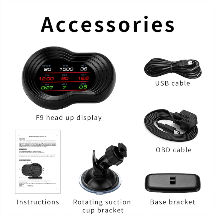 F9 OBD2 + โหมด GPS รถ HUD Head-up Display ความเร็ว/อุณหภูมิน้ำ/จอแสดงผลแรงดันไฟฟ้า, F9 OBD2 GPS