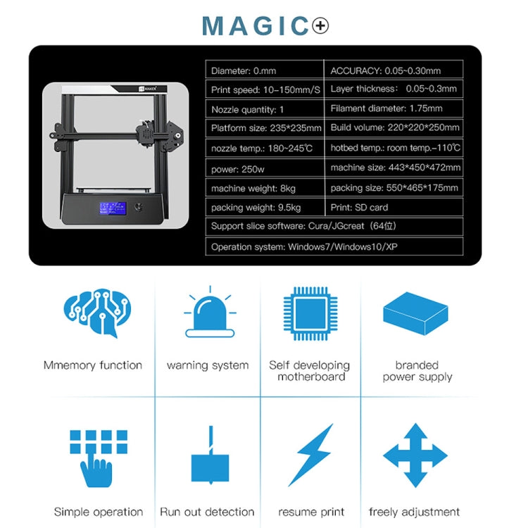 JGAURORA Magic 250W จอแสดงผล LCD เครื่องพิมพ์ 3D เดสก์ท็อปพร้อมปุ่มควบคุม