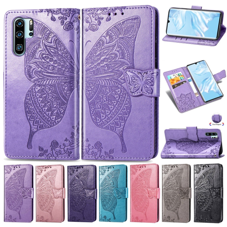 ผีเสื้อรักดอกไม้ลายนูนซองหนังพลิกแนวนอนสำหรับ Huawei P30 Pro พร้อมตัวยึดและช่องเสียบการ์ดและกระเป๋าสตางค์และเชือกเส้นเล็ก, For Huawei P30 Pro