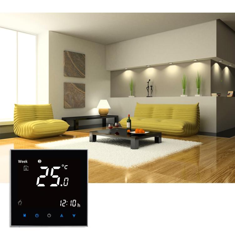 BHT-2001 3A Load Water Heating Type LCD Digital Heating Room Thermostat, นาฬิกาแสดงผล / อุณหภูมิ / เวลา / สัปดาห์ / ความร้อน ฯลฯ, BHT-2001 3A (Black)